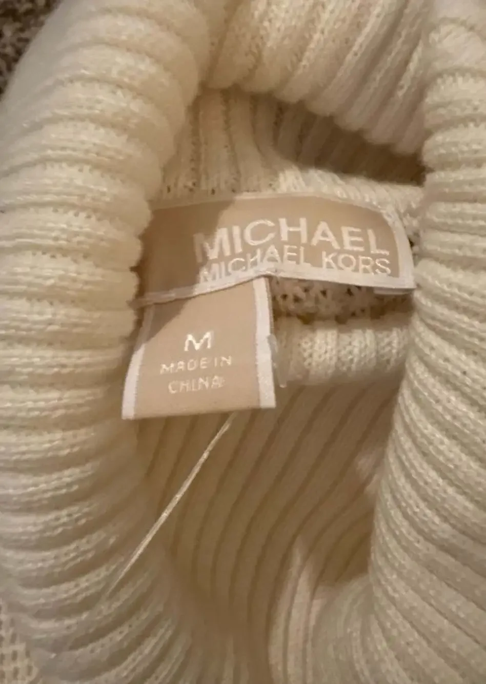 Michael Kors Cream Waffle Knit Turtleneck Tunic Sweater Size M NWT MSRP 150